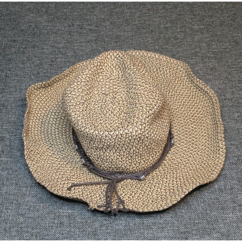 Parkhurst Women's Braided Cord Sun Hat Brown Large Brim With Strap Cap